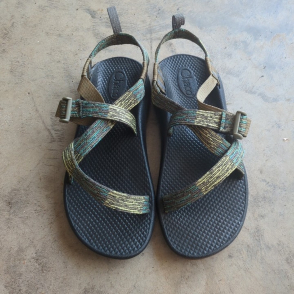 Chaco Strappy Sandals with Green and Brown Accents